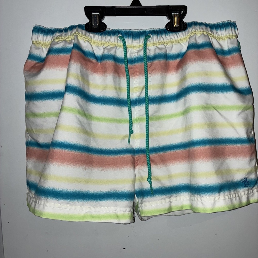 Penguin Striped Lined Swim Trunks